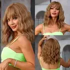 Short Wavy Light Brown Wig with Bangs,Ombre Brown Wig for Women, Natural Look...