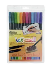 Uchida 1122-12E Le Plume II Double-Ended Markers with Brush and Fine Tips, Br...