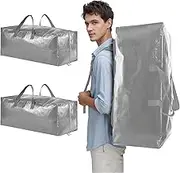 Storage Bags with Zips, Strong and Durable Big Bags with Handle and Backpack Straps for Moving House, Laundry Bags, Clothes Storage (Grey, 71x33x31cm, 2pcs)