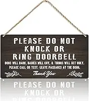 Do Not Knock Baby Sleeping Sign for Front Door, Double-sided PVC Rustic Please Do Not Ring Doorbell No Soliciting Hanging Sign for Home, House, Office, Business（without ropes）