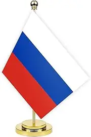 Russia Desk Flag,12 inch Tall Small Russians Indoor Banner,Tiny Printing Decor For Office Home Table Meeting With Golden Metal Pole Base