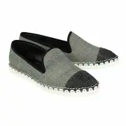 CHANEL DENIM CAP TOE LOAFERS CC LOGO ESPADRILLES SHOES FLATS 41.5