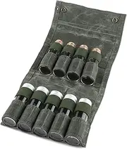 TOBWOLF Portable Spice Bag with 9 Spice Jars, Canvas Seasoning Storage Bag Organizer, Seasoning Bottle Holder with Mini Condiment Bottle, Condiment Container Set for Outdoor Camping BBQ Picnic - Green