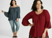 Autograph Tunic Top Plus Size 22 Red 3/4 Sleeve Off or On Shoulder RP$80 NEW
