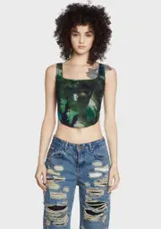 [RARE LONDON] Digital Print Mesh Corset Top
