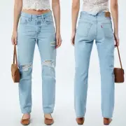 NWT Levi's 501 Original Fit Women's Distressed Button-Fly Light Blue Denim Jeans