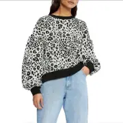 NEW NWT Ted Baker Donni Oversized Leopard Jersey Sweatshirt SZ TED 2/S MSRP $140