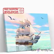Paint By Numbers Kit Ship Sea Ocean Home Framed Art Adult Decor Brush Draw DIY