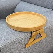 Cozioz Bamboo Side Table Clip-On Tray for Sofa Armrest – Ideal for Remote, Drinks, Phone (Round)