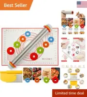 Adjustable Silicone Rolling Pin Set with Baking Mat & Dough Roller - For Pizz...