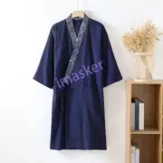 Men Thin Japanese Kimono Pajamas Retro Yukata Bath Robe Cotton Lounge Sleep Wear
