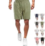 [Generic] Zeanaturals Casual Men's Casual Linen Shorts, Linen Casual Elastic Waist Drawstring Lightweight Slim-Fit Shorts, Green, Small