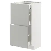 METOD / MAXIMERA base cab with 2 fronts/3 drawers, white/Havstorp light grey, 40x37x80 cm