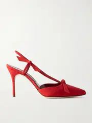 [Manolo Blahnik] Manolo Blahnik - Corintia 90 Bow-embellished Crepe De Chine Slingback Pumps - Red - IT41 IT 41 Red