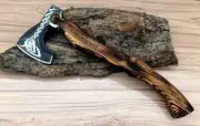 Viking, Axe Battle Ready, Handmade High Carbon Steel Etched, Tomahawk, Hatchet