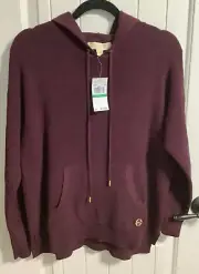 Michael Kors Womens Large Cordovan Hooded Sweater Kangaroo Pocket-NWT