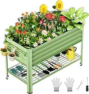 Pikorce Raised Garden Bed with Legs, 48x24x32in Outdoor Elevated Galvanized Metal Large Planter Box Stand with Drainage Holes for Backyard, Patio, Balcony, 400lb Capacity(Green)