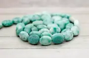 New Mountain Jade, Matte New Mountain Jade Flat Oval Gemstone Beads PG104
