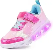 [Toandon] Toddler Kids Light Up Sneakers Breathable Lightweight Sparkle Sequins Shoes