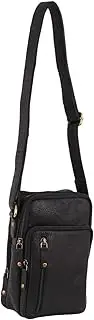 [Pierre Cardin] Men's Rustic Leather Satchel Day Pack Cross Body Bag, Black