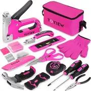 33Pcs Pink Staple Gun Tool Set, 3 in 1 Upholstery Staple Gun for Wood Heavy D...
