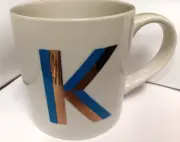 Opalhouse Coffee Mug Cup Stoneware Initial K Monogram Blue & Rose Gold
