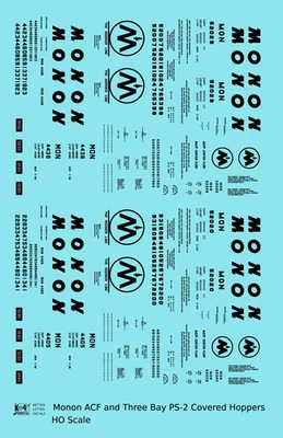 K4 HO Scale Decals Monon ACF and PS-2 Covered Hopper Black