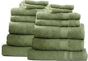 14pc Renee Taylor Stella Hand/Bath Towel/Mat Set Soft Bamboo Cotton 650GSM Jade