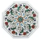 Reception Side Table Top Inlaid with Nature Pattern White Marble Coffee Table