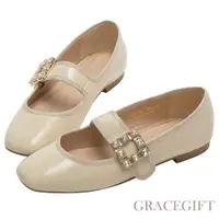 在飛比找momo購物網優惠-【Grace Gift】璀璨女伶平底瑪莉珍鞋(米漆)