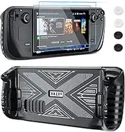 GLDRAM Upgrade Case for Steam Deck, TPU Cover for Valve Steam Deck, Protective Accessories with 2 Screen Protectors, 4 Thumb Grip Caps, Black Skin for Steam Deck Console, Shock-Absorption, Non-Slip