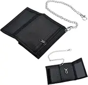 [DAWRIS] Slim Boys Wallet Trifold Wallets with Chain Clip Zipper Fabric Wallet for Paper Currency Coins Bank Cards Key Handy Velcro Purse for Travel Sports for Teenagers Kids Boys Men, Black,