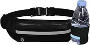 Running Fanny Pack | Water-Resistant Cell Phone Holder Belt with Water Bottle Pocket for Men & Women, Black