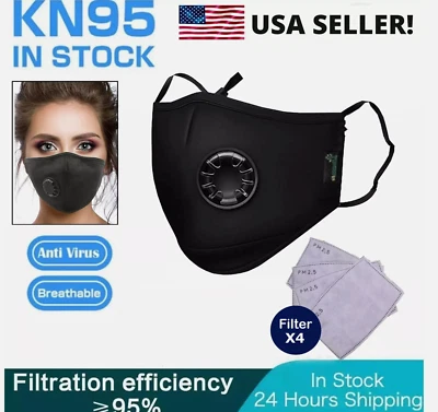 Reusable Cotton Face Mask with Breathing Valve PM2.5 Filter, Washable Sport Mask