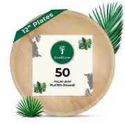 Palm Leaf Disposable Plates - Bamboo Plates Disposable 12 Inch Round (50pc) -...
