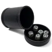 (6) Pearlized Dice Silver Rounded Corners +PU Leather Black Felt Lined Cup w/Lid