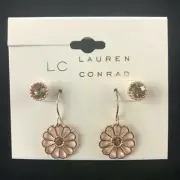 LC Lauren Conrad 2 Pairs Earrings 1/2" Copper-Tone Rhinestones & Flowers