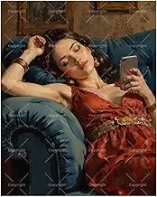 TAOPAOLAB Portrait Paint by Numbers Kit for Adults - DIY Woman in Red Dress Resting on Couch with Phone Painting on Canvas 16x20 Inches, Acrylic Paint Set for Beginners, Art for Home Decoration/Gifts