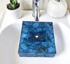 18" Square Agate Stone Sink – Handcrafted Stone Basin for Luxury Bathrooms Decor