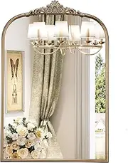 Mestikits 22" x 30" Arched Vintage Gold Mirror for Wall, Antique Bronze Bathroom Mirror with Metal Frame, Ornate Arch Vanity Mirror for Entryway, Mantel, Powder Room