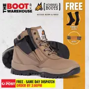 Mongrel 261060 Work Boots. Steel Toe Safety. STONE Zip-Sider, PRESS STUD CLIP!