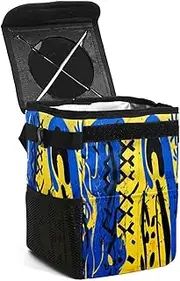 Car Trash Can with Lid,Bag Hanging Storage Pockets Leak-Proof,Portable Garbage Bin,Artistic Geometric Flower Pattern