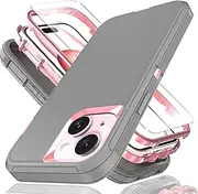 YmhxcY for iPhone 15 Case 6.1-Inch with Explosion-Proof Screen Protector,3 in 1 Shockproof TPU Hard PC Bumper Drop-Proof Shell for iPhone 15-Gray/Pink