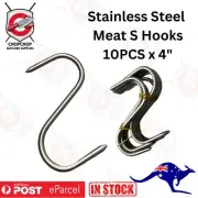 New SET 10 x 4 in Solid Stainless Steel Meat S-Hooks Butchers Hunters Sausage Ma