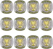 12 Pack Championship Rings Baseball Soccer Basketball Football Hockey Class High School University Bowling Champion Cup Trophy Ring for Tournament Award Gift