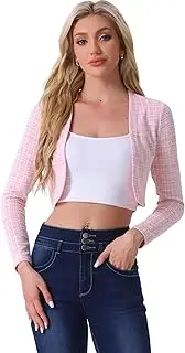 [Allegra K] Vintage Tweed Shrug for Women's Plaid Open Front Cropped Bolero Cardigan