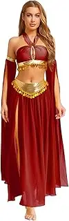 [winying] 4 Pcs Sequins Belly Dance Outfit for Women Halter Crop Tank Top with Dress and Arm Sleeve Set Halloween