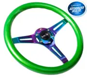 NRG Steering Wheel Classic Wood Grain 3 Spoke Neochrome Center ST-015MC-GN