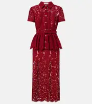 [Self-Portrait] Self-Portrait Belted peplum lace midi dress AU 8 burgundy