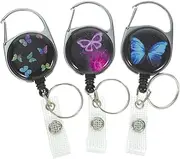 COHEALI 3Pcs Butterflies Pattern Badge Clips Portable Name Card Holders Retractable Clips for Nurse Cards Practical Design for Handbags Backpacks